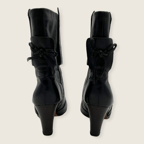 Dolce Vita Black Leather Bow Faux Fold Over 3" Stacked Heel Ankle Boots 6.5 - Picture 3 of 7